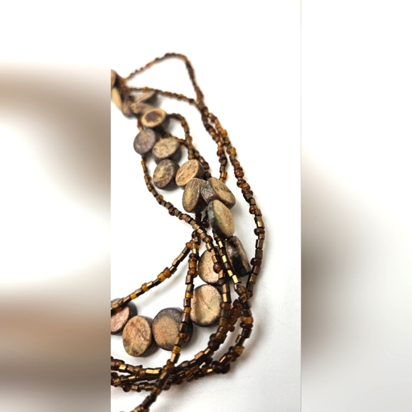 ๐ข3/$19๐ข Hippie Chic Boho Neutrals Beaded Necklace Large Medallion - Picture 4 of 5